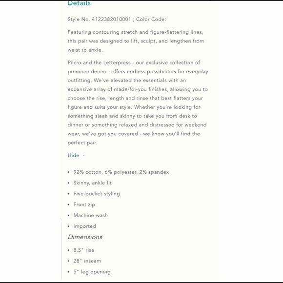 🆕PILCRO AND THE LETTERPRESS MID RISE ANKLE SKINNY - Picture 5 of 5